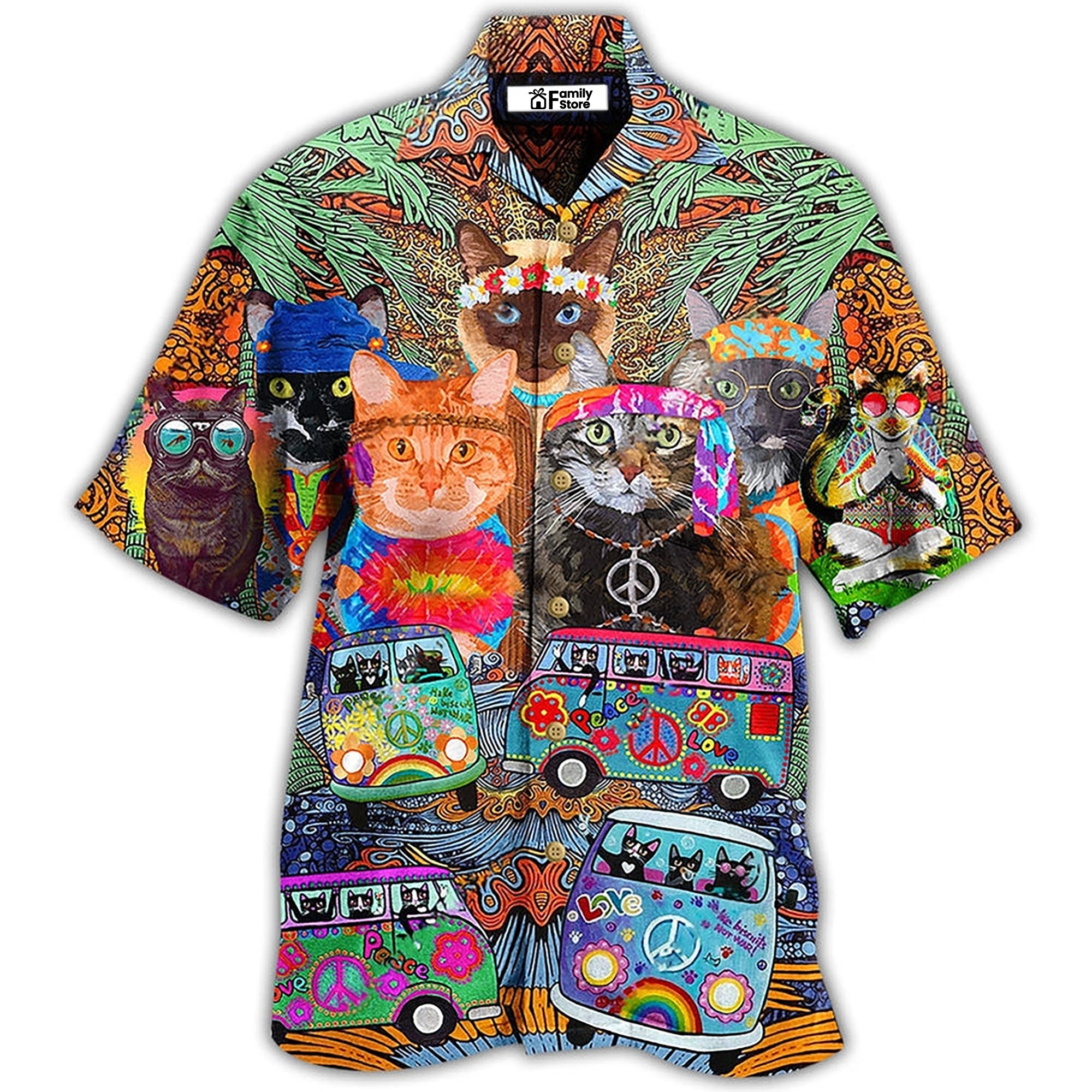HippieCatsPeaceLoveLifeColor HawaiianShirt_3536_1