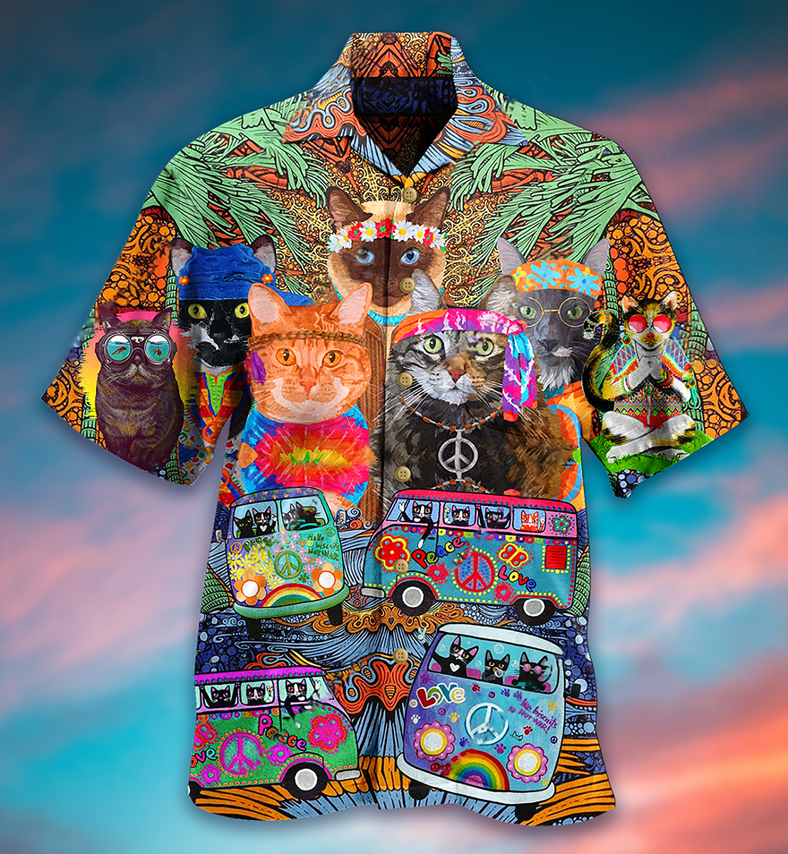 HippieCatsPeaceLoveLifeColor HawaiianShirt_3536_2