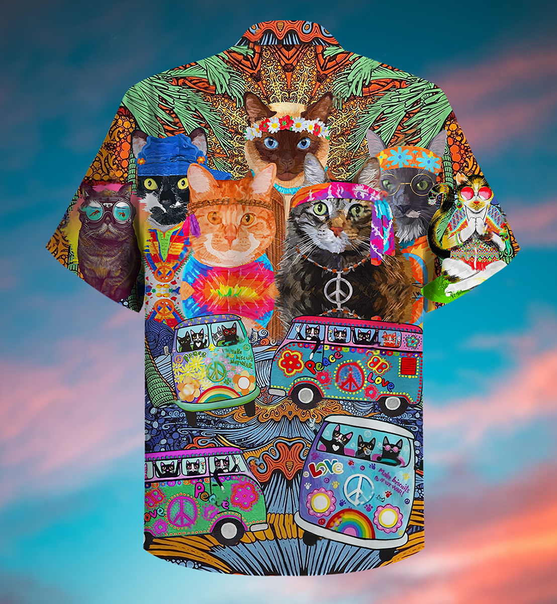 HippieCatsPeaceLoveLifeColor HawaiianShirt_3536_3