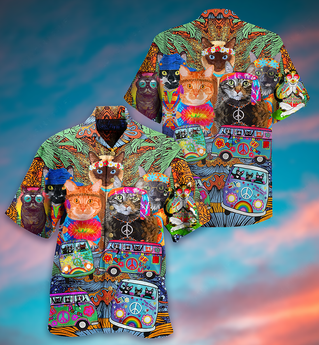 HippieCatsPeaceLoveLifeColor HawaiianShirt_3536_4