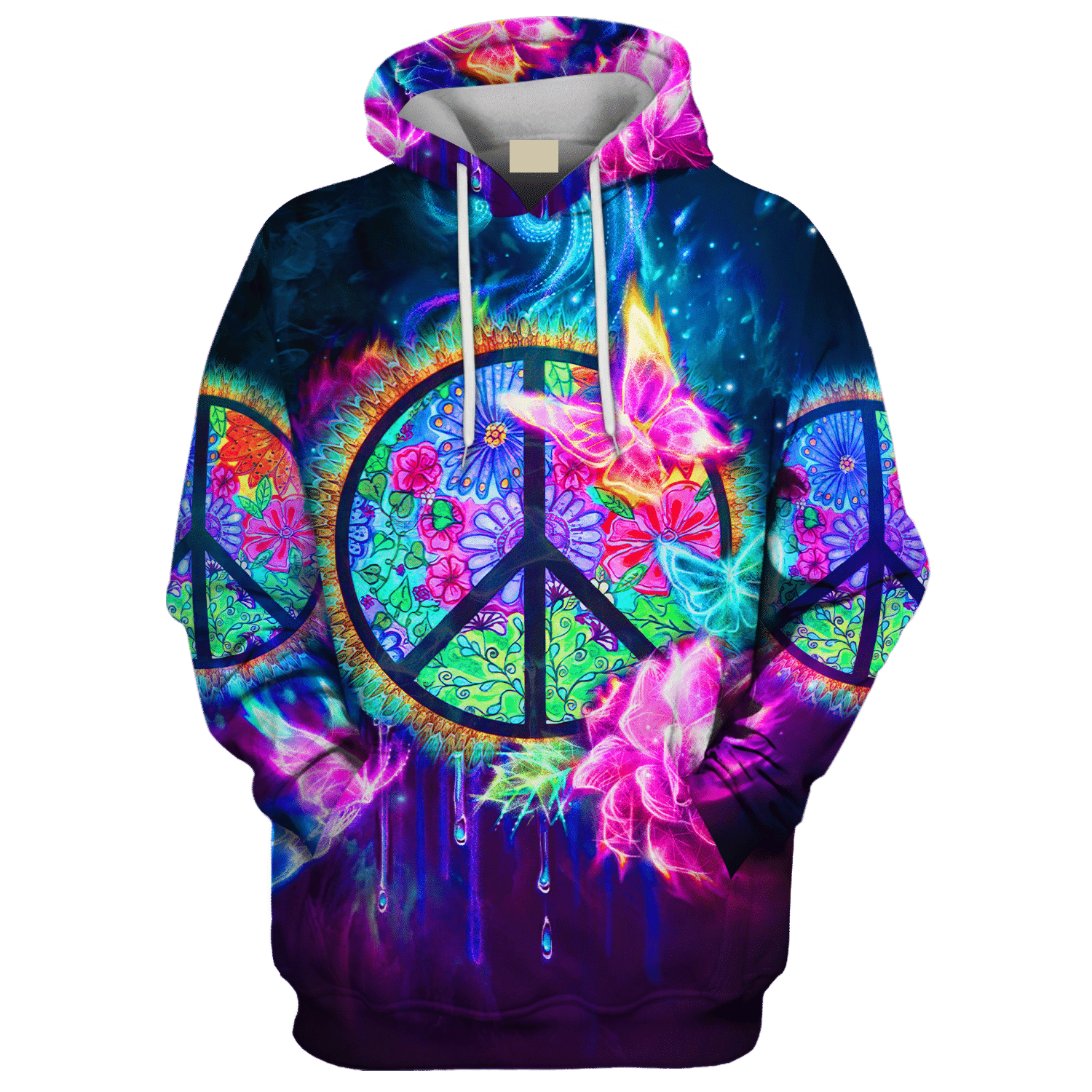 Hippie Fire Butterfly And Peace Sign - Hoodie For Men, Women