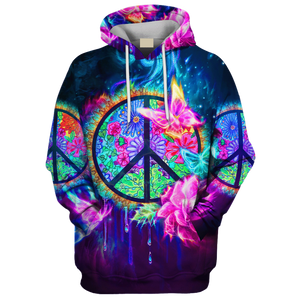 Hippie Fire Butterfly And Peace Sign - Hoodie For Men, Women