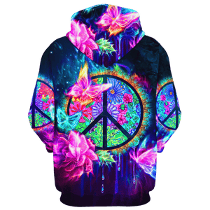 Hippie Fire Butterfly And Peace Sign - Hoodie For Men, Women