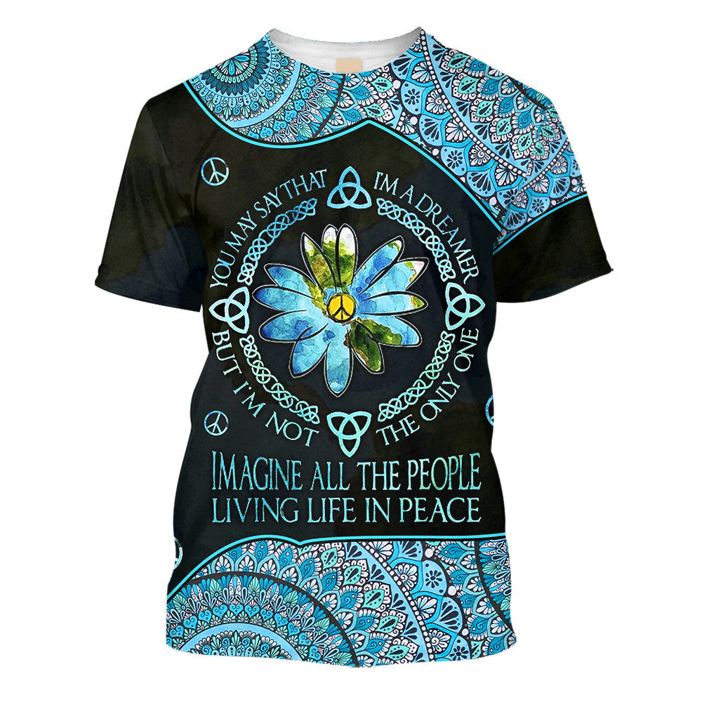 Hippie Imagine All The People Living Life In Peace - T-Shirt For Men, Women