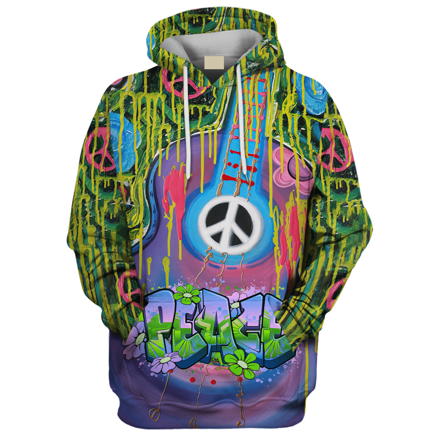 Hippie Music With Guitar And Peace - Hoodie For Men, Women