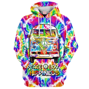 Hippie Peace Love Hippieness With Car On The Way - Hoodie For Men, Women