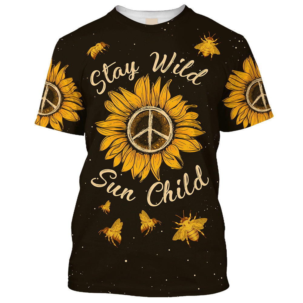 Hippie Stay Wild Sun Child Sunflower With Bee - T-Shirt For Men, Women