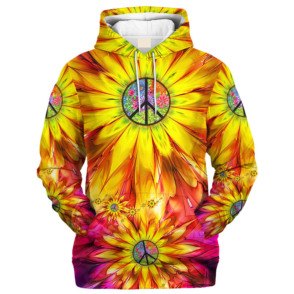 Hippie Sunflowers And Peace Symbols - Hoodie For Men, Women