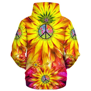 Hippie Sunflowers And Peace Symbols - Hoodie For Men, Women