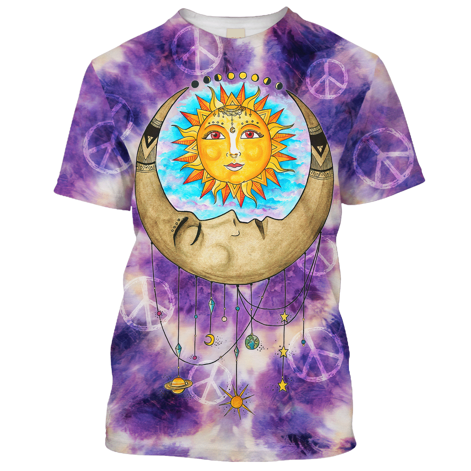 Hippie The Moon Embraces The Sun Purple T-Shirt For Men, Women