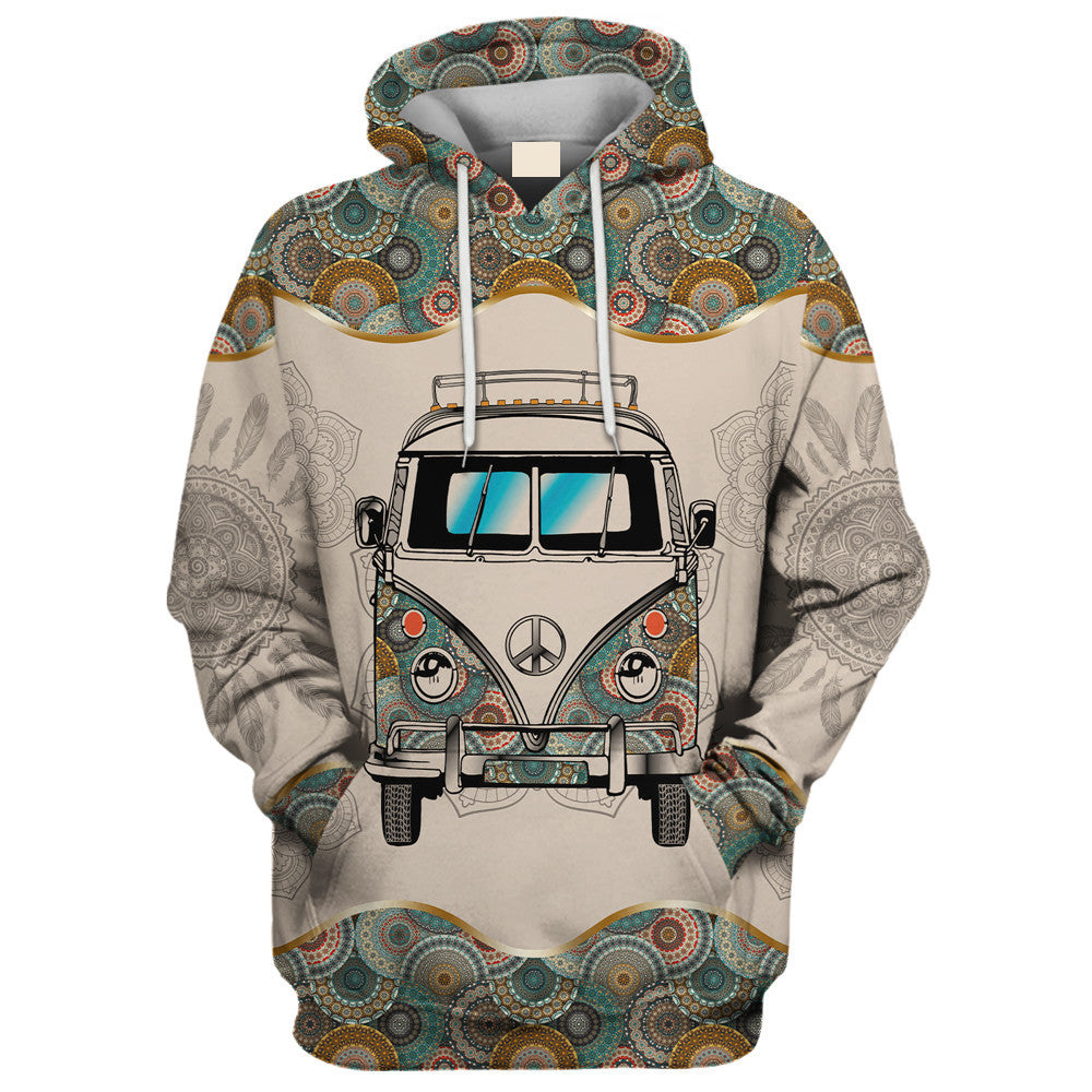 Hippie Van On The Road Pattern - Hoodie For Men, Women