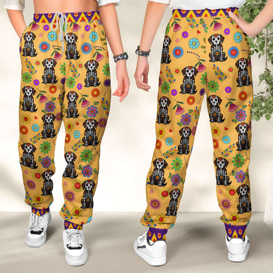 Hispanic Floral Pet Sugar Skull Halloween Day Of The Dead Personalized Sweatpants_2
