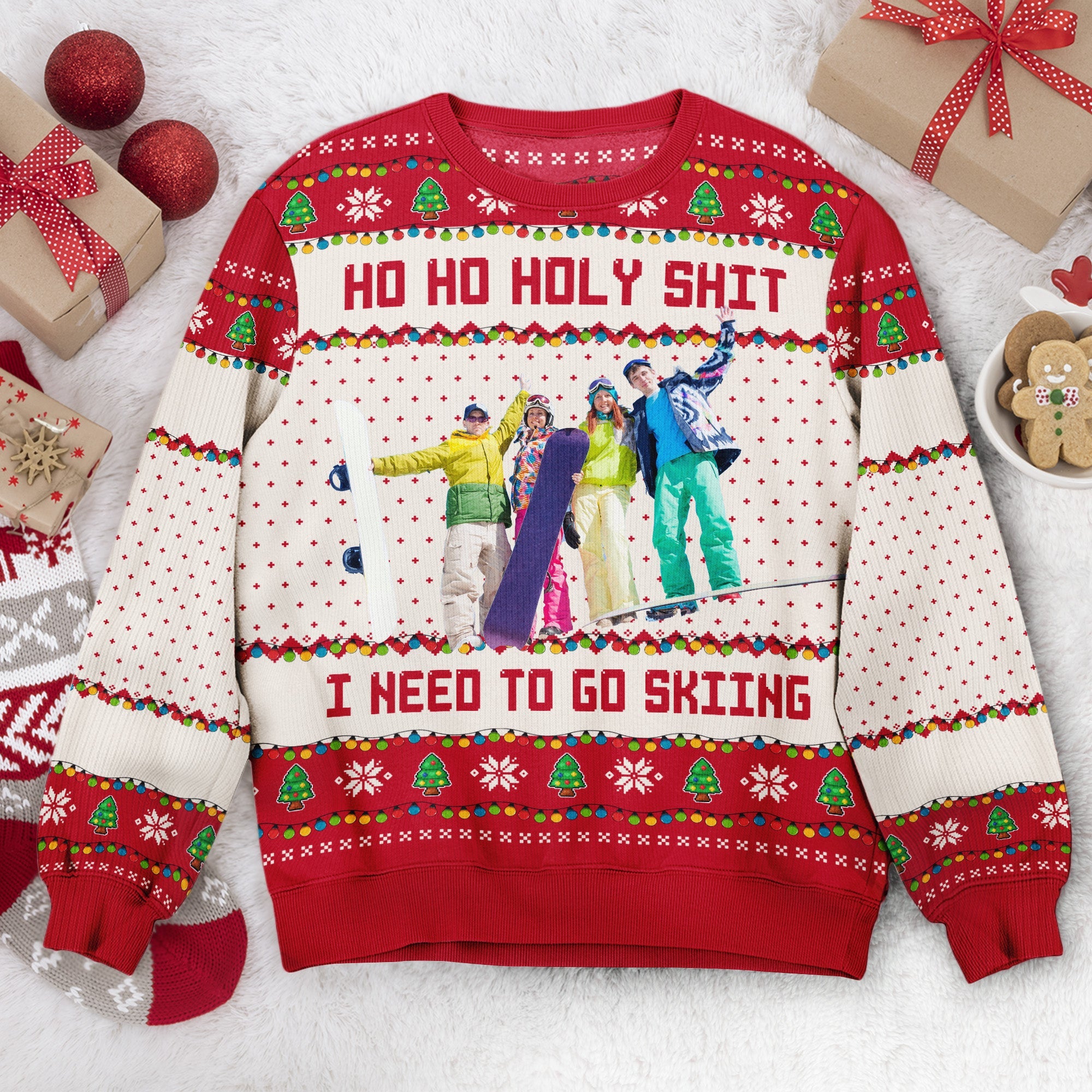 Ho Ho Holy Sh I Need To Go Hunting_ Fishing_ Camping Personalized Photo Ugly Sweater2