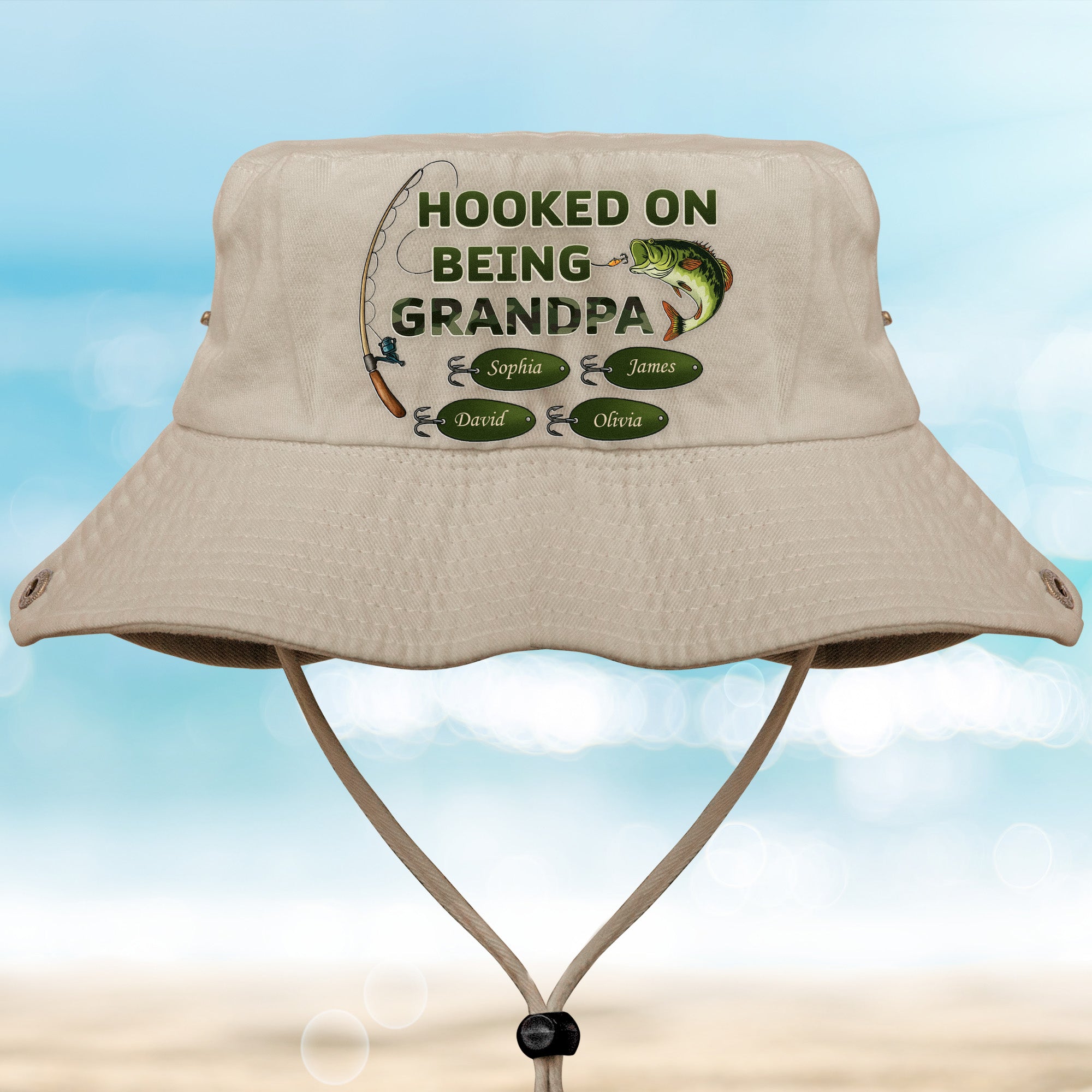 Hooked On Being Grandpa Personalized Bucket Hat_1