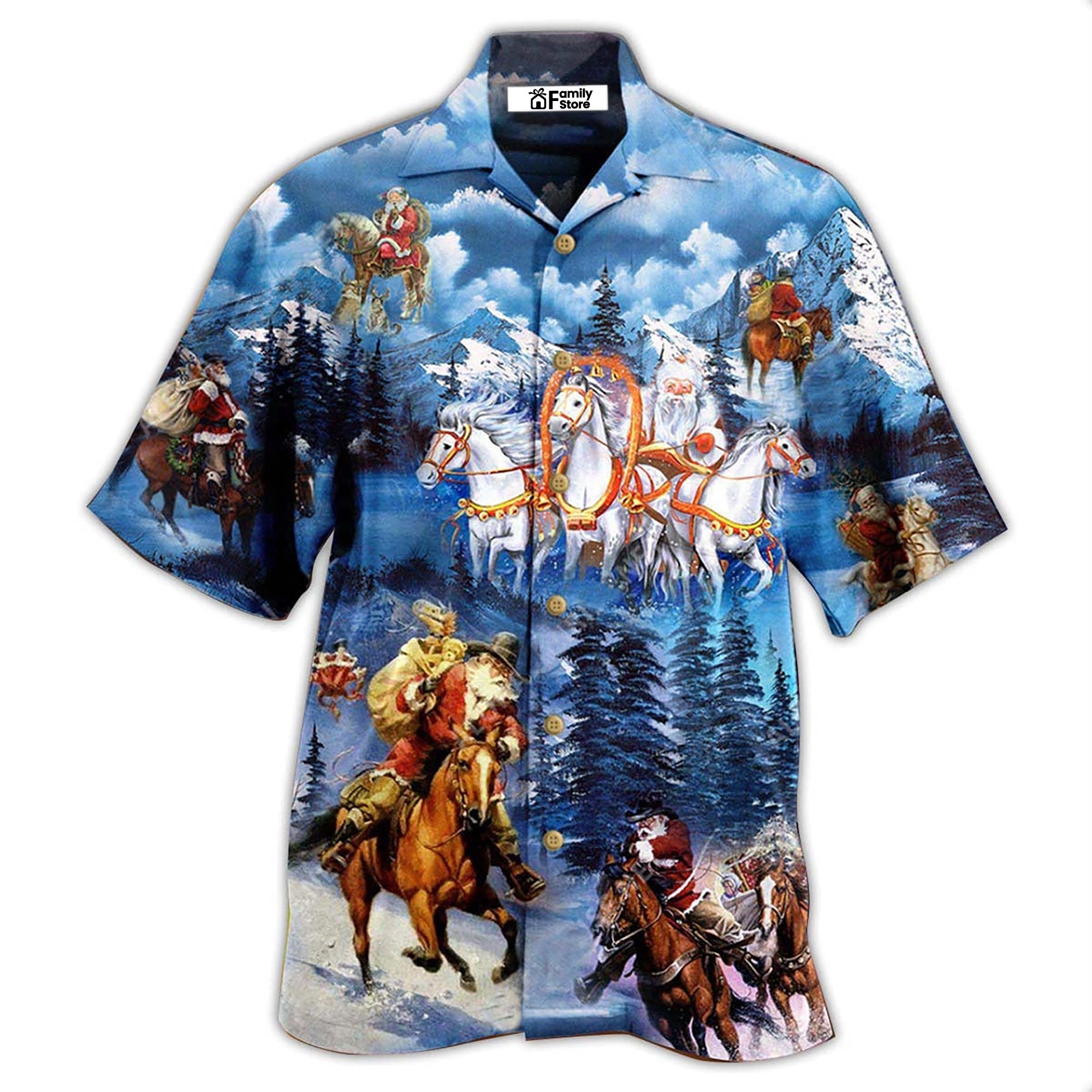 Horse And Santa Love Christmas - Hawaiian Shirt