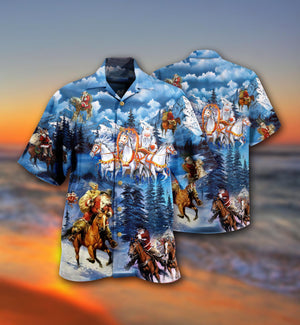 Horse And Santa Love Christmas - Hawaiian Shirt