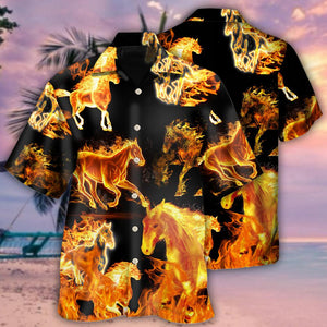 Horse Fire Forse Black Style - Hawaiian Shirt