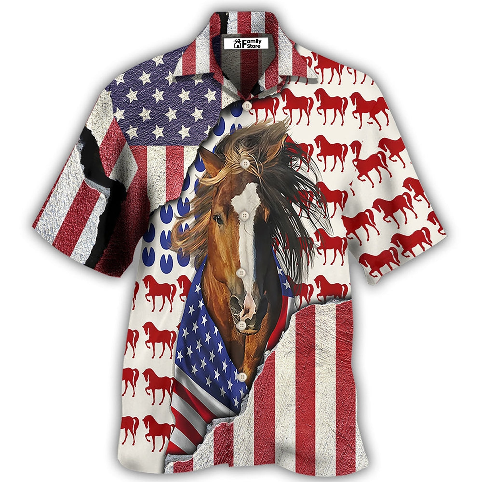 Horse Patriotic Horse American Flag - Hawaiian Shirt