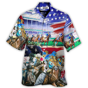 Horse USA Flag Horse Racing Amazing Seat Lover - Hawaiian Shirt