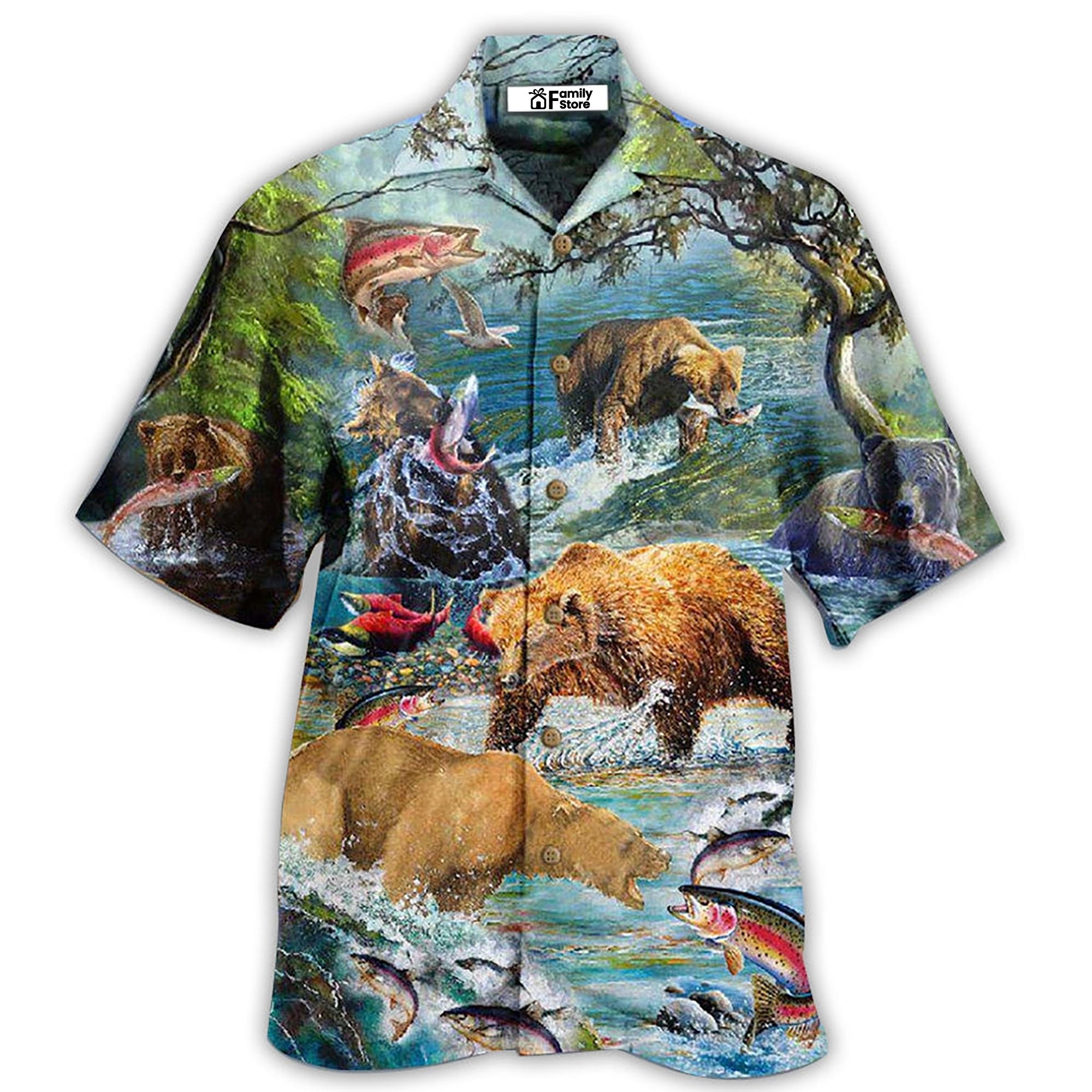 Hunting Animals Amazing Salmon Hunting With Bear - Hawaiian Shirt