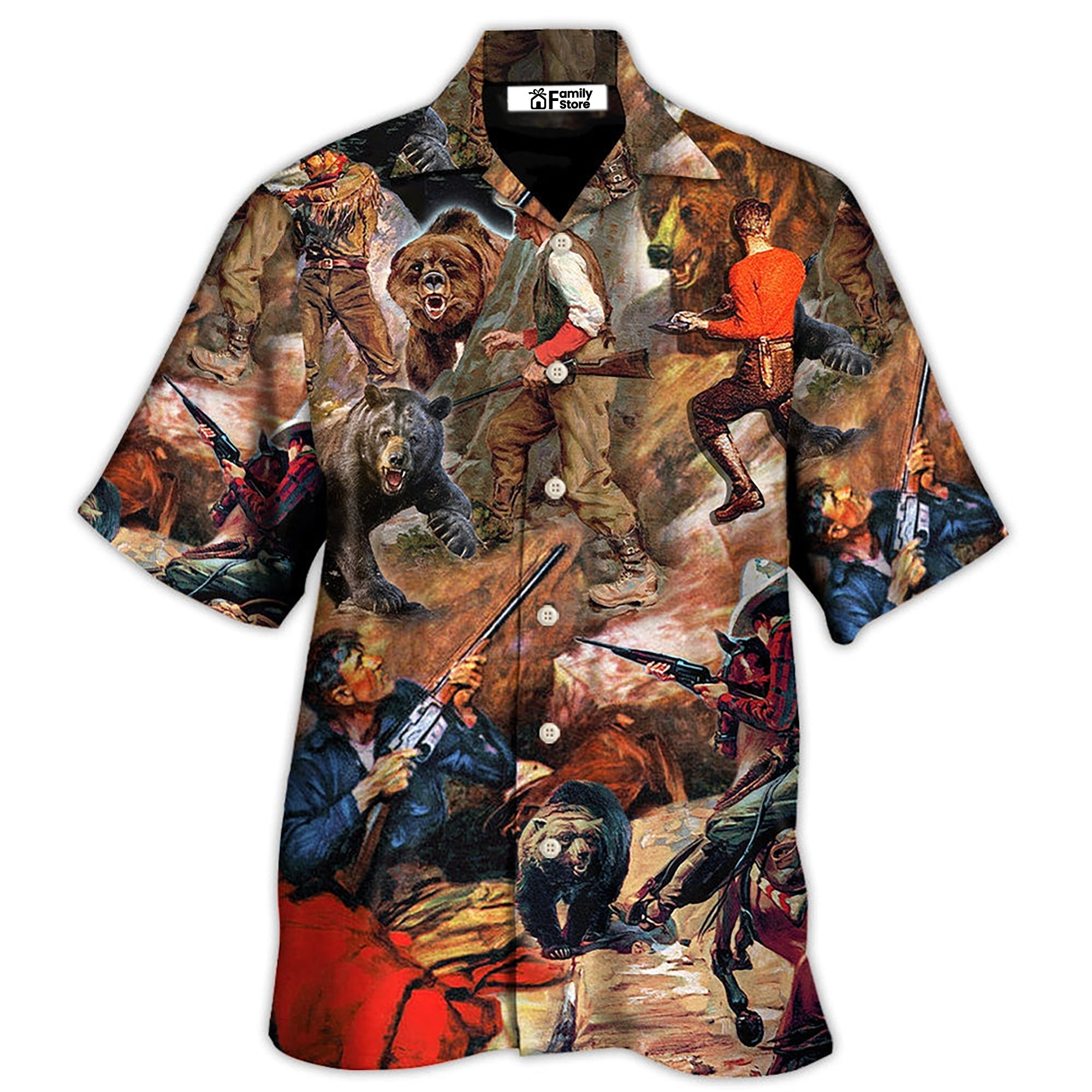 Hunting Bear Cow Boy Cool Art Style - Hawaiian Shirt