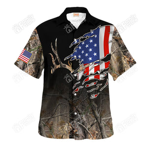 Hunting Dry Forest And Us Flag Hawaiian Shirt