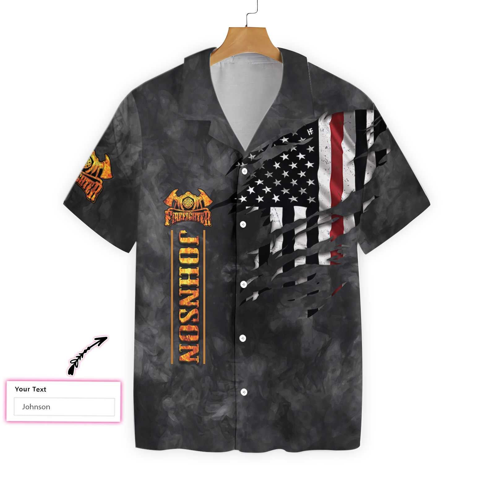 Personalized Black Ripped American Flag Firefighter Hawaiian Shirt