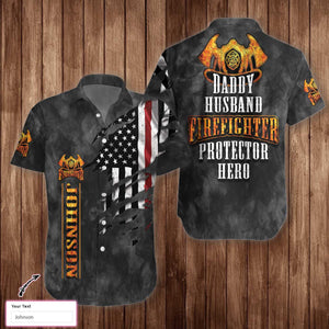 Personalized Black Ripped American Flag Firefighter Hawaiian Shirt