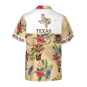 Insignia Bluebonnet Texas Hawaiian Shirt White Back Cream Version