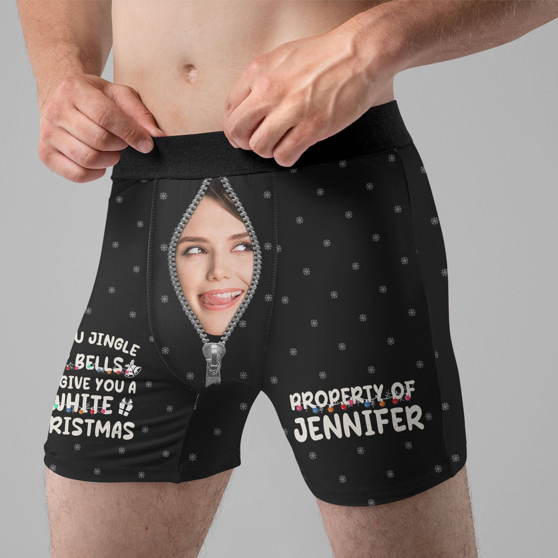 Custom Photo If You Jingle My Bells I Promise You A White Christmas - Gift For Husband - Funny Personalized Custom Boxer Briefs, Men's Boxers