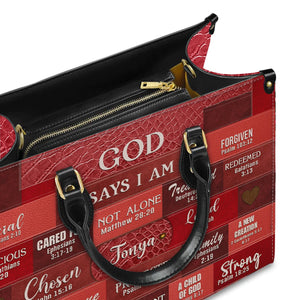 Inspirational Scripture Leather Handbag - Custom Name CHRISTIANARTBAG Tote - GOD Says I Am Red Leather Handbag