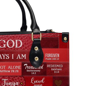 Inspirational Scripture Leather Handbag - Custom Name CHRISTIANARTBAG Tote - GOD Says I Am Red Leather Handbag