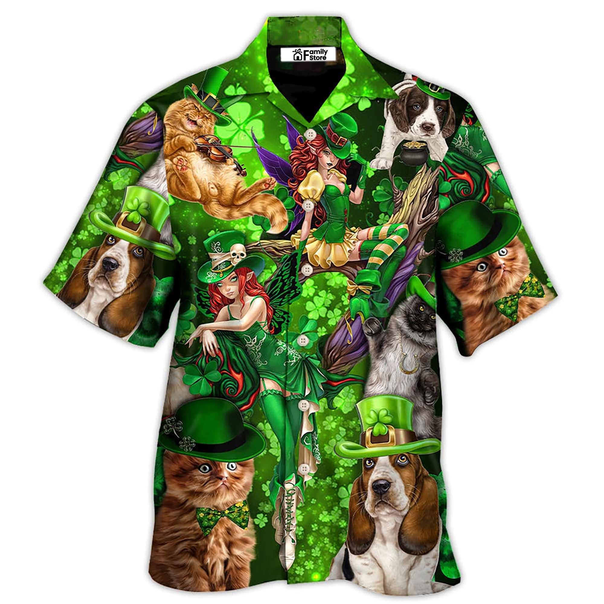 Irish Cat Girl St Patrick's Day Green Light - Hawaiian Shirt