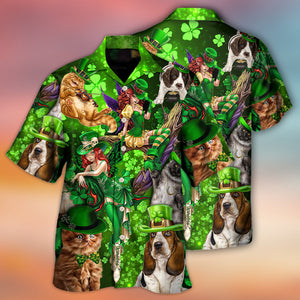 Irish Cat Girl St Patrick's Day Green Light - Hawaiian Shirt