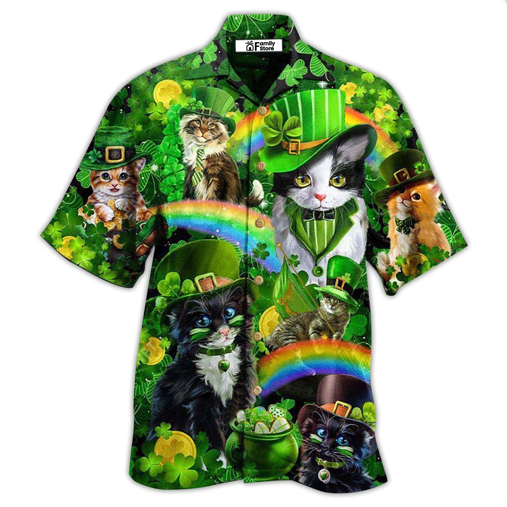 Irish Saint Patricks Day Cats Shamrocks - Hawaiian Shirt