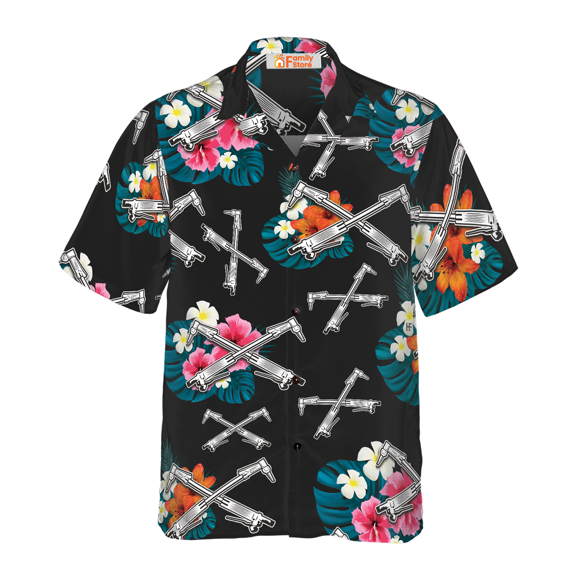 Ironworker Tropical In Black Hawaiian Shirt