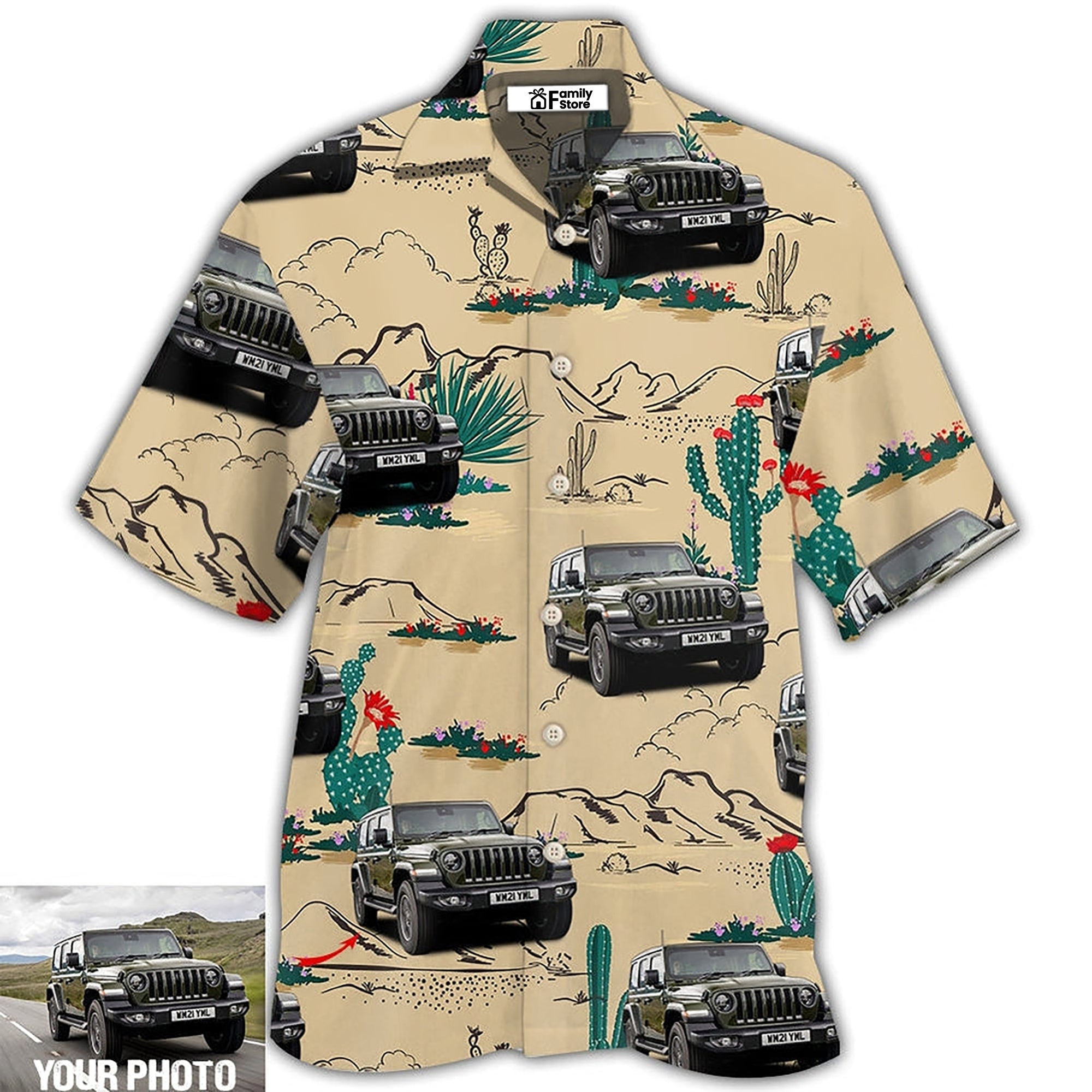 Custom Photo Jeep Cactus In Desert - Personalized Hawaiian Shirt