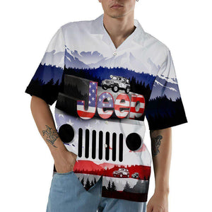 Jeep Mountain America Flag Style - Hawaiian Shirt