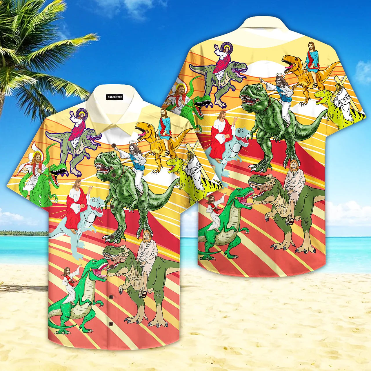 Jesus Riding A Dinosaur Aloha Hawaiian Shirts For Men and Women