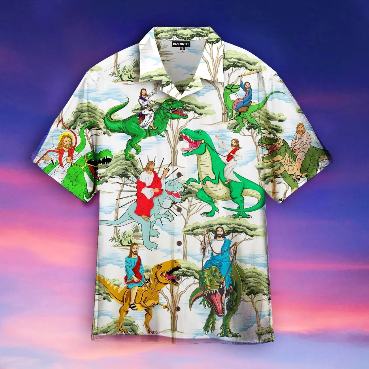 Jesus Ride A Dinosaur Aloha Hawaiian Shirts For Men And Women