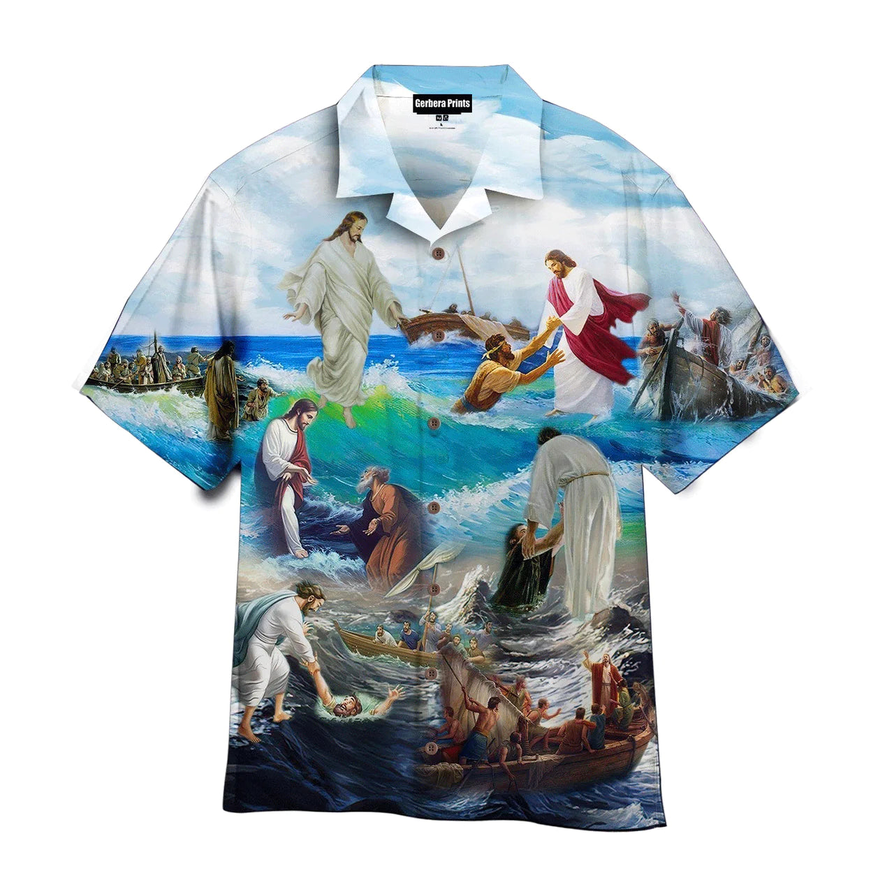 Jesus Walking On The Sea Blue Aloha Hawaiian Shirts For Men And Women