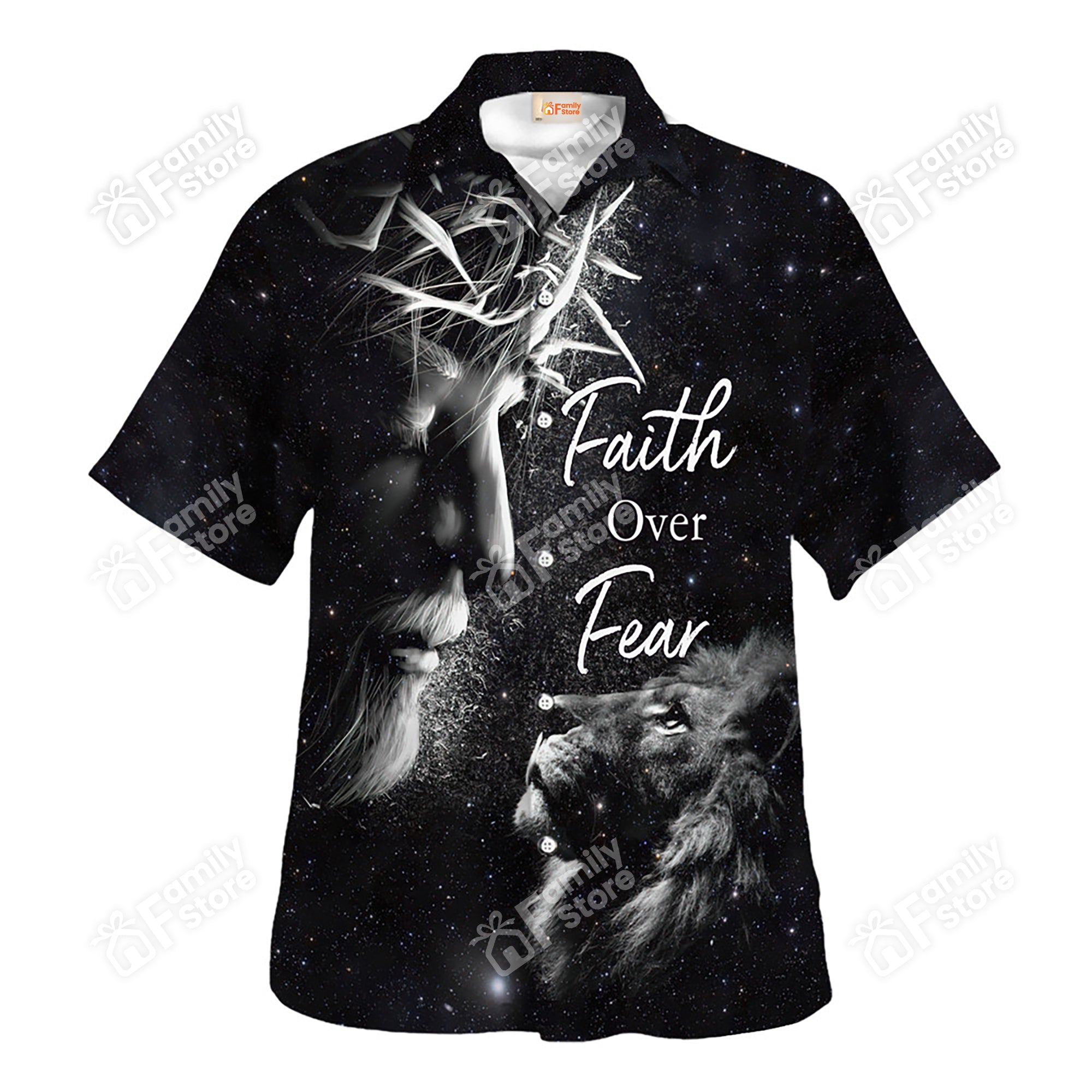 Jesus And Lion Faith Over Fear In Universe Hawaiian Shirt