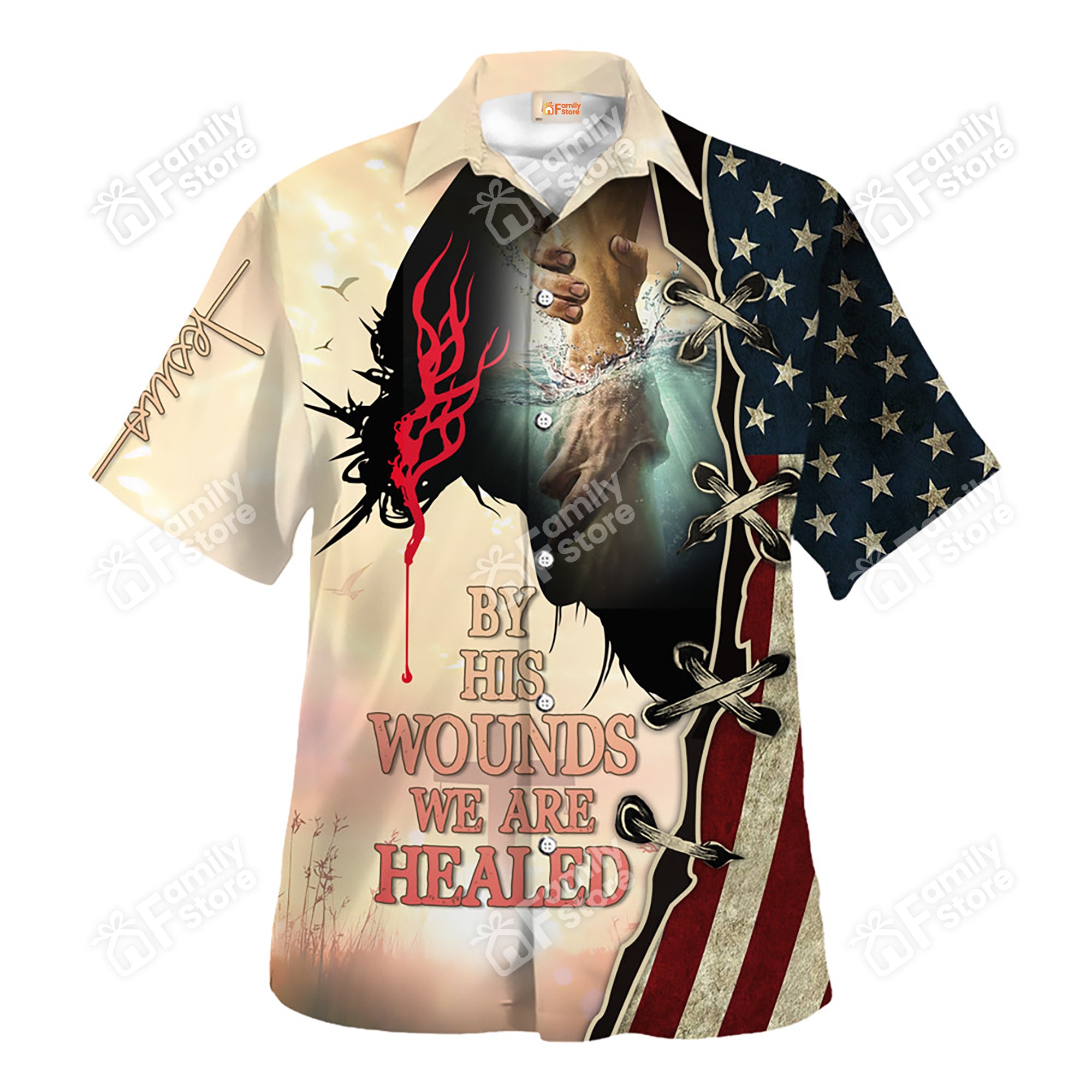 Jesus By His Wounds We Are Healed Hawaiian Shirt