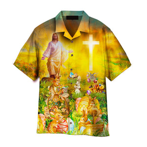 Jesus Christ With Easter Bunny Aloha Hawaiian Shirts For Men, Women