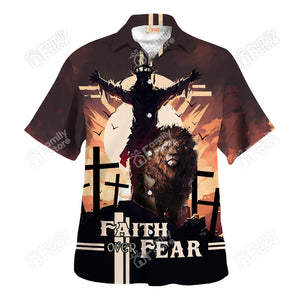 Jesus Faith Over Fear Lion Aloha Hawaiian Shirt