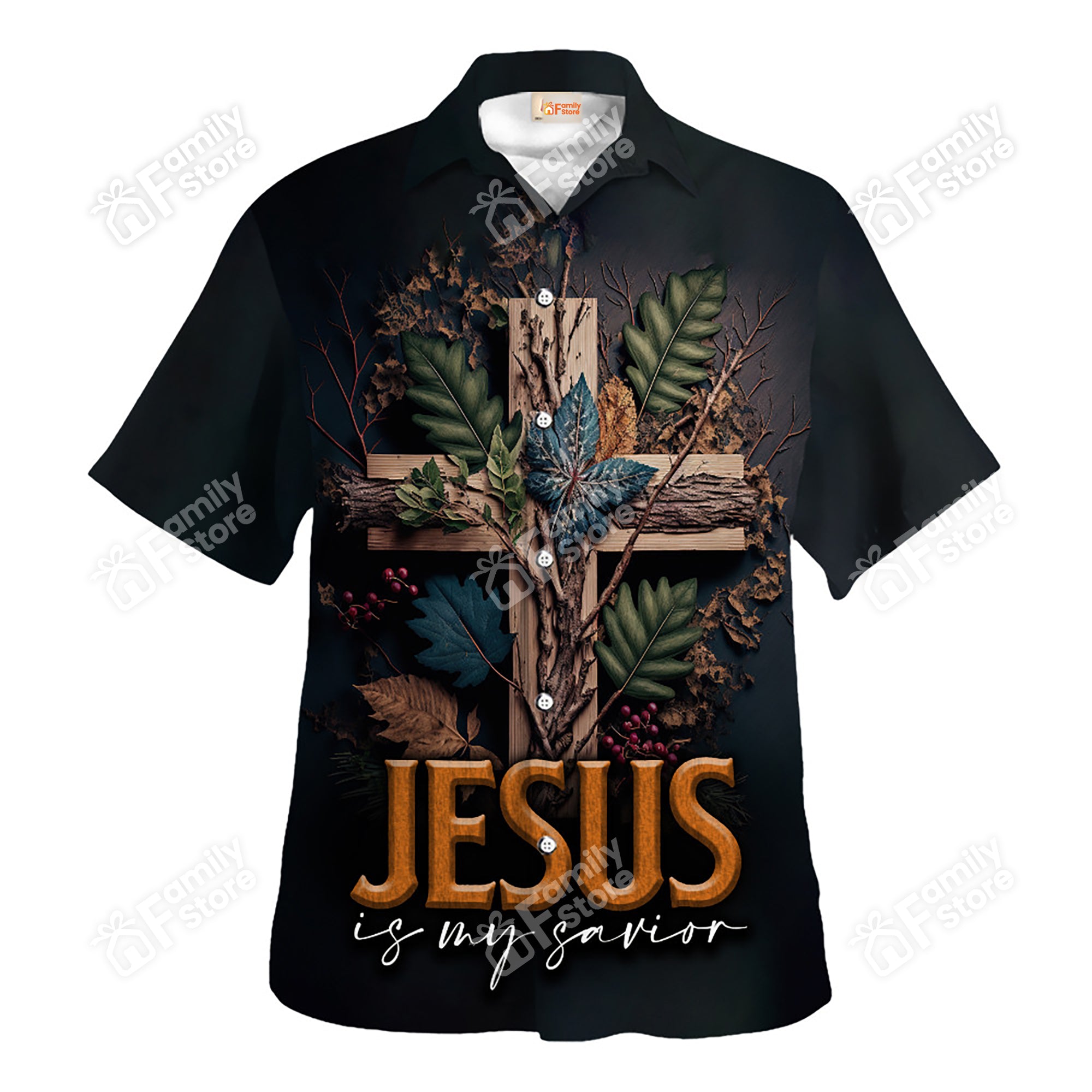 Jesus Is My Savior Leaf in the Cross Hawaiian Shirt