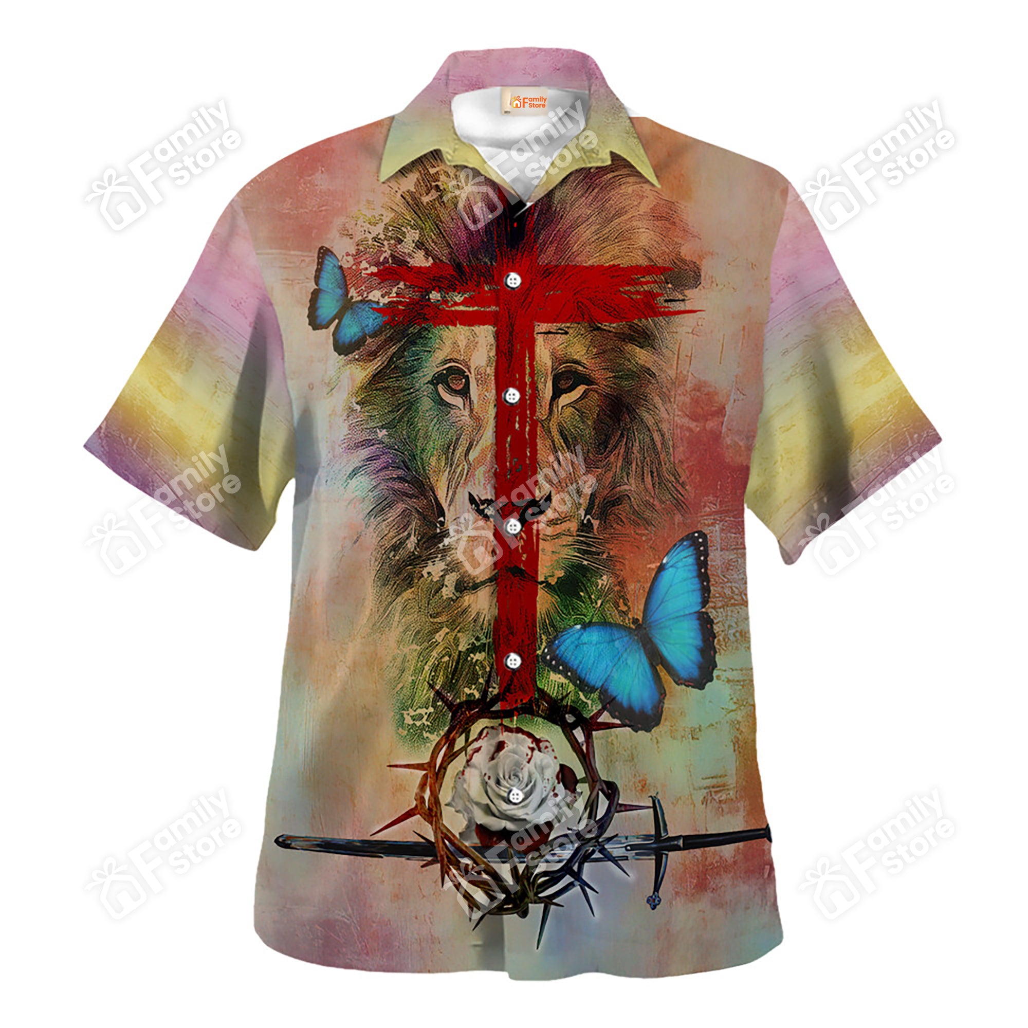 Jesus Lion And Butterfly Colorful Hawaiian Shirt