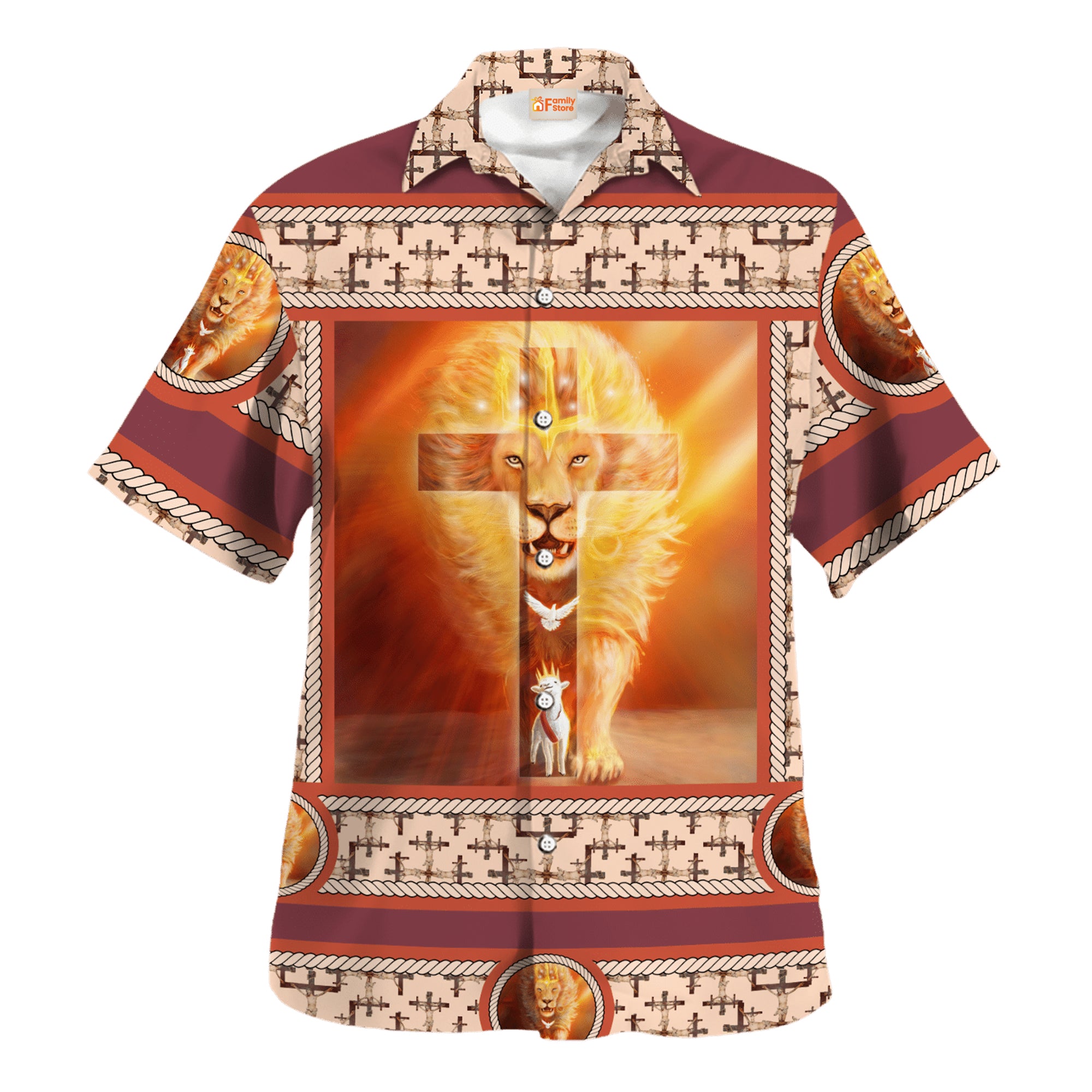 Jesus Lion,Dove, Goat Faith Over Fear Hawaiian Shirt