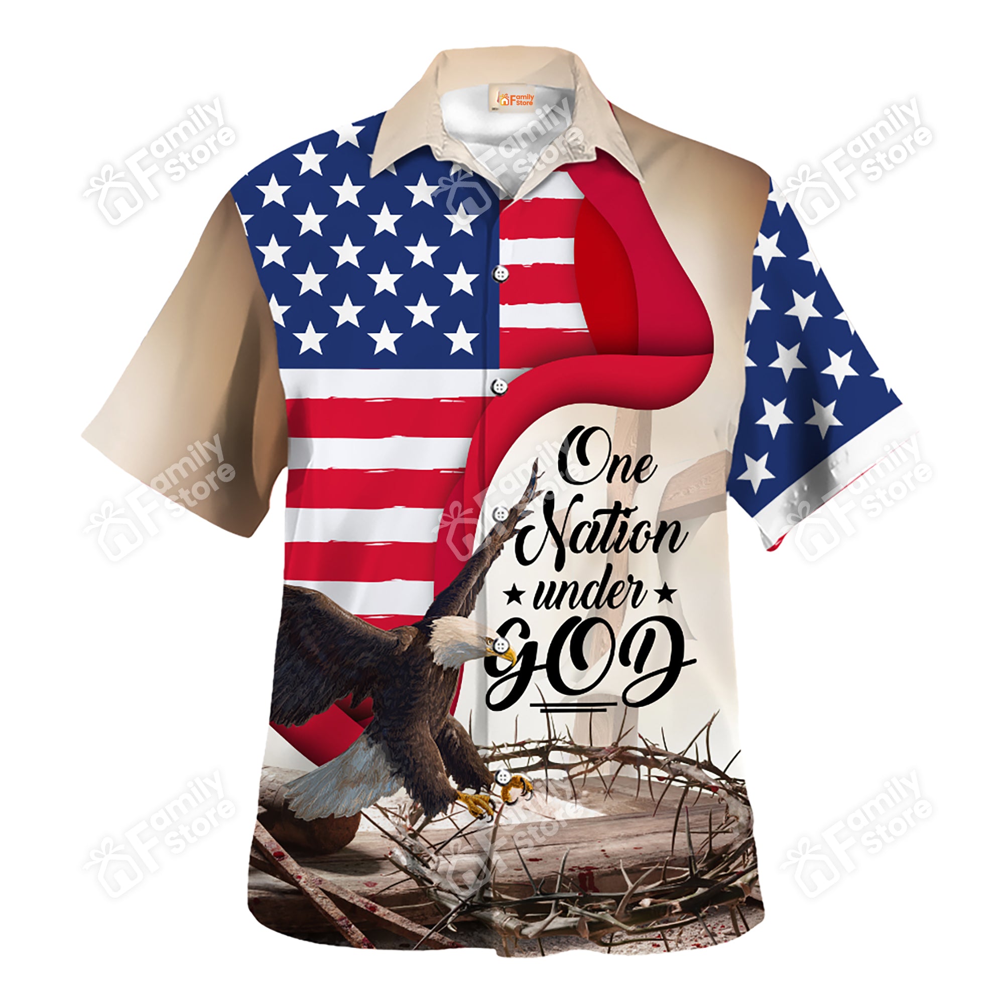 Jesus One Nation Under God And Flag US Hawaiian Shirt