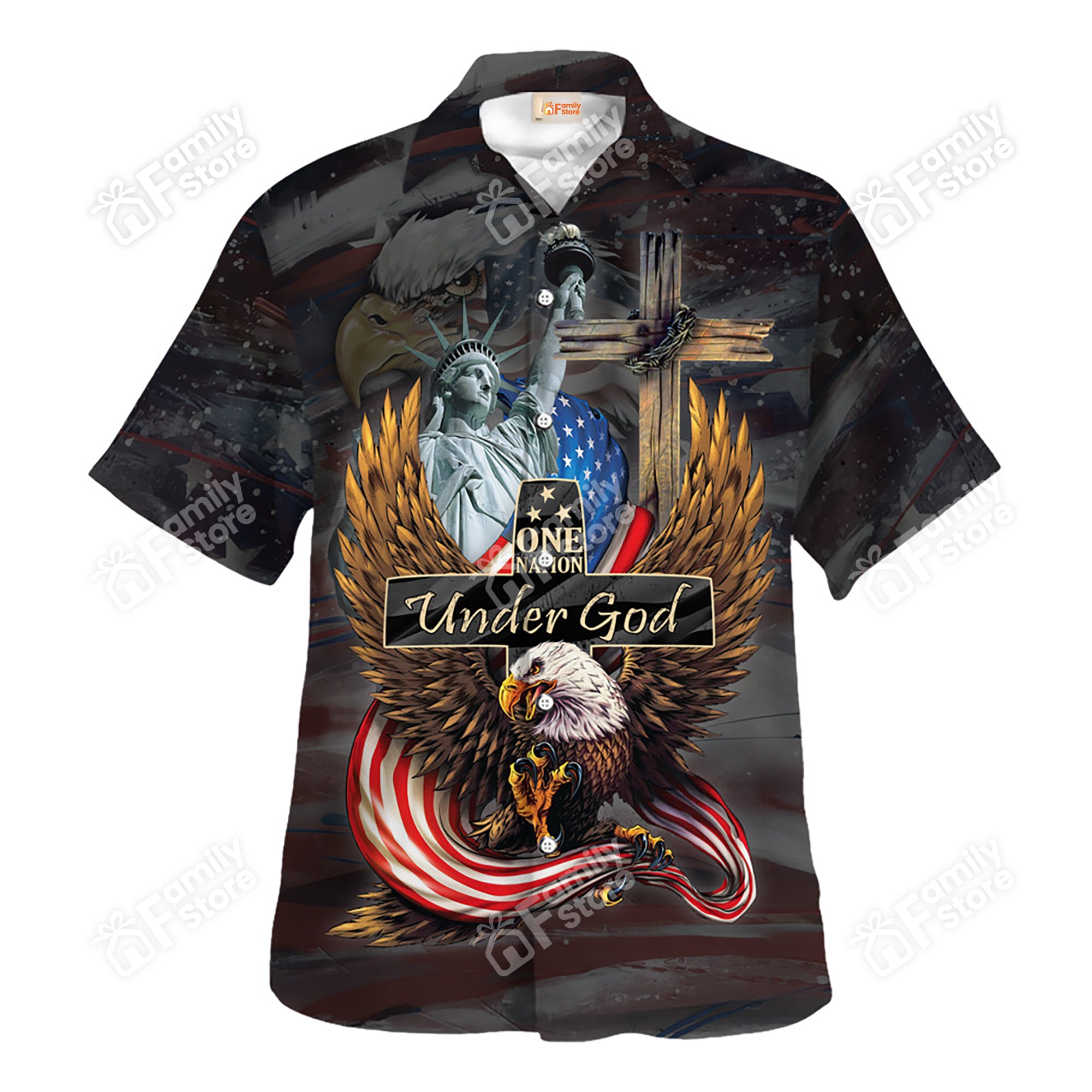 Jesus One Nation Under God And Statue of Liberty Hawaiian Shirt